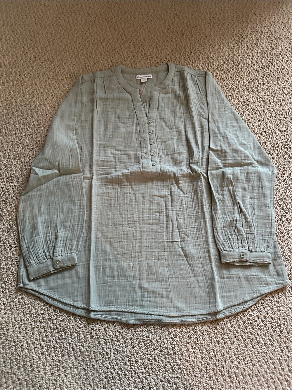 Coldwater Creek Sage Green Gauze Button-Front Top 1X new with original packaging - Picture 3 of 4